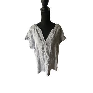 Tahari Blue & White Striped Linen Blend V-Neck Tunic Dress 3X